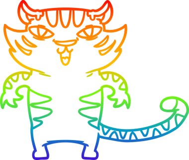 Gökkuşağı gradyan çizimi mutlu çizgi film kaplanı bir insan tarafından çizildi