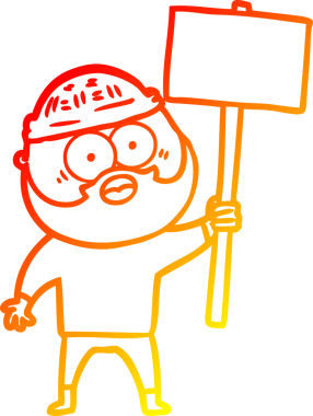 Bir insan tarafından çizilmiş tabelalı, sakallı bir adamın sıcak çizgi çizimi.