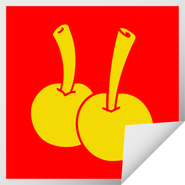 Bir insan tarafından çizilmiş kare soyulmuş tuhaf kirazlar.