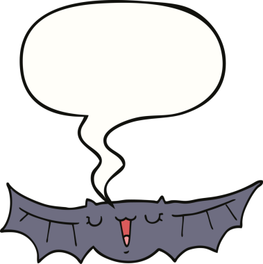 Bir insan tarafından çizilmiş konuşma balonlu bir yarasa.