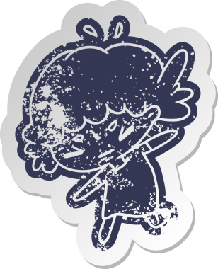 Bir insan tarafından çizilmiş sevimli bir kawai kızının sıkıntılı eski çizgi film çıkartması.