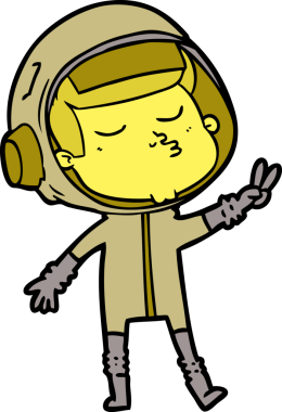 Bir insan tarafından çizilmiş kendine güvenen bir astronot çizgi filmi.