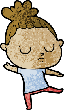 Bir insan tarafından çizilmiş sakin bir kadın çizgi filmi.