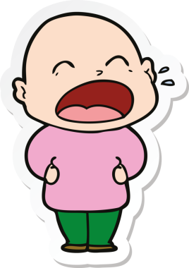 Bir insan tarafından çizilmiş kel adam diye bağıran bir çizgi film çıkartması.