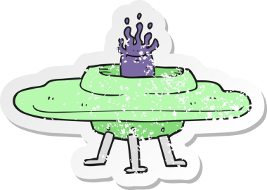 Bir insan tarafından çizilmiş bir uçan daire desenli karikatür çıkartması.