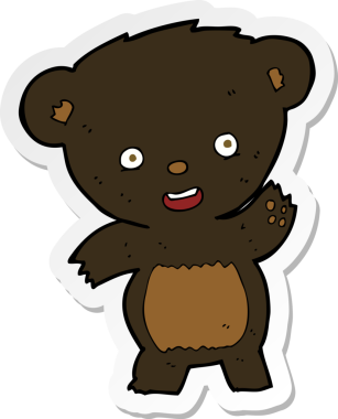 Bir insan tarafından çizilmiş siyah ayı sallayan bir karikatür çıkartması.