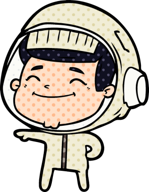 Bir insan tarafından çizilmiş mutlu astronot çizgi filmi.