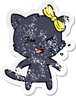 Bir insan tarafından çizilmiş karikatür bir kedinin sıkıntılı çıkartması.