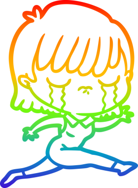 Gökkuşağı gradyan çizimi bir insan tarafından çizilmiş ağlayan bir çizgi kadın çizimi