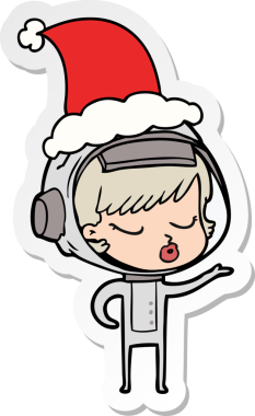 Bir insan tarafından çizilmiş Noel Baba şapkası giyen güzel astronot bir kızın el yazısı.