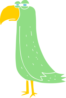 Bir insan tarafından çizilmiş papağanın düz renk çizimi