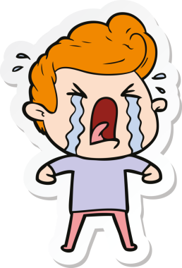 Bir insan tarafından çizilmiş ağlayan bir karikatür çıkartması.