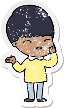 Bir insan tarafından çizilmiş mutlu çizgi film çocuğunun sıkıntılı çıkartması.