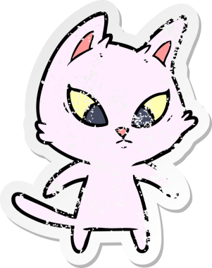 Bir insan tarafından çizilmiş kafası karışmış bir çizgi film kedisinin sıkıntılı çıkartması.