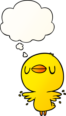 Bir insan tarafından çizilmiş, düşünce kabarcığıyla kanat çırpan karikatür yavrusu.