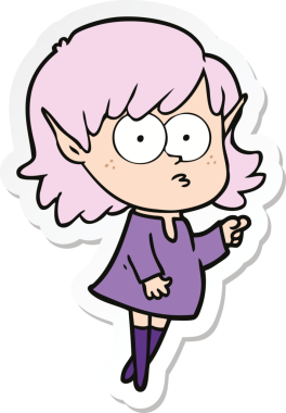 Bir insan tarafından çizilmiş karikatür elf kızı çıkartması.