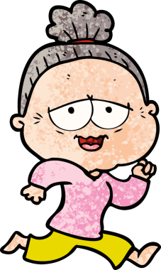 Bir insan tarafından çizilmiş mutlu yaşlı kadın çizgi filmi.