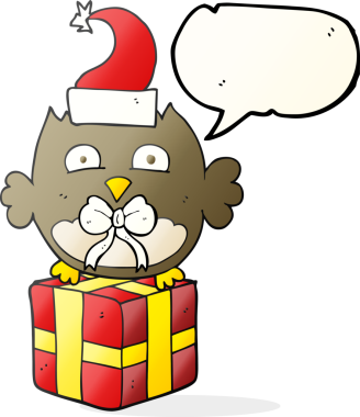 Bir insan tarafından çizilmiş serbest konuşma balonu karikatürü Noel baykuşu.