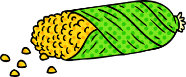 Bir insanın çizdiği koçandaki taze mısırın el çizimi karikatürü.