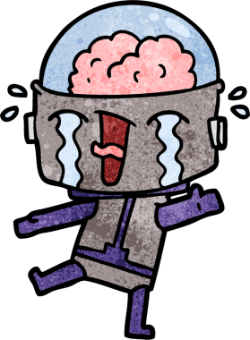 Bir insan tarafından çizilmiş ağlayan robot çizgi film.