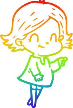 Gökkuşağı gradyan çizimi. Bir insan tarafından çizilmiş karikatür dostu bir kız.