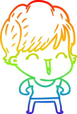 Gökkuşağı gradyan çizgi çizimi bir insan tarafından çizilmiş gülen bir kadın.