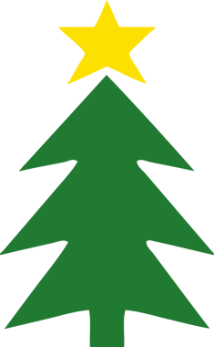 Bir insan tarafından çizilmiş bir noel ağacının düz renkli retro karikatürü