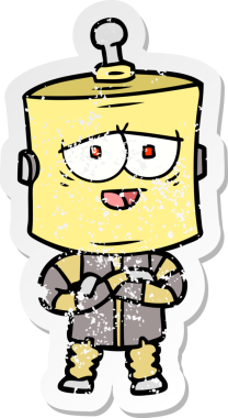 Bir insan tarafından çizilmiş karikatür robotunun sıkıntılı çıkartması.