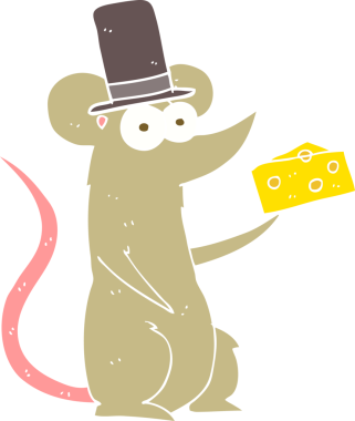 Bir insan tarafından çizilmiş peynirli bir farenin düz renk çizimi