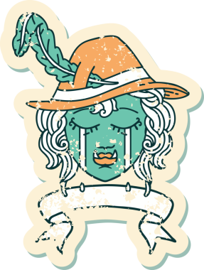 Retro Dövme Biçimi Ağlayan Ork Ozan karakteri Bir insan tarafından çizilmiş pankartıyla