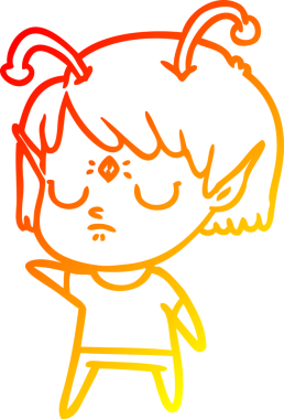 Bir insan tarafından çizilmiş bir uzaylı kız çizgi çizimi.