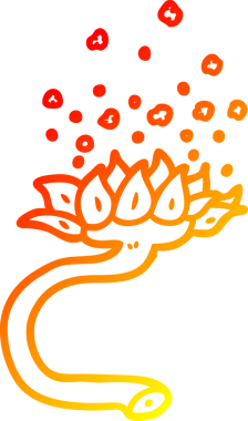 Bir insan tarafından çizilen polenleri serbest bırakan çizgi bir çiçeğin sıcak çizgi çizimi