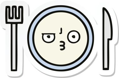 Bir insan tarafından çizilmiş şirin bir yemek tabağının çıkartması.