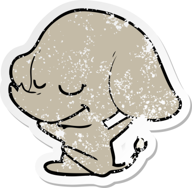 Bir insan tarafından çizilmiş gülümseyen bir filin sıkıntılı çıkartması.