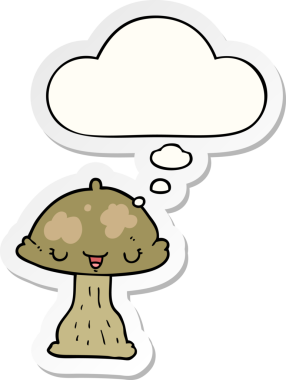 Düşünce baloncuklu çizgi film mantarı bir insan tarafından çizilmiş bir çıkartma.