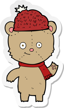 Bir insan tarafından çizilmiş şapkalı çizgi film ayısının çıkartması.