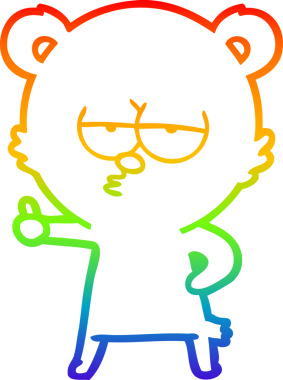 Sıkıcı bir kutup ayısı çizgi filminin gökkuşağı gradyan çizimi bir insan tarafından başparmak işareti çiziyor