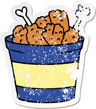 Bir insan tarafından çizilmiş bir kova kızarmış tavuk çizilmiş.