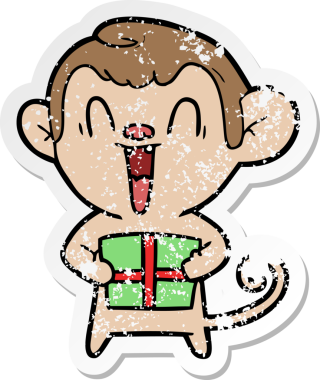 Bir insan tarafından çizilmiş gülen maymunun sıkıntılı çıkartması.