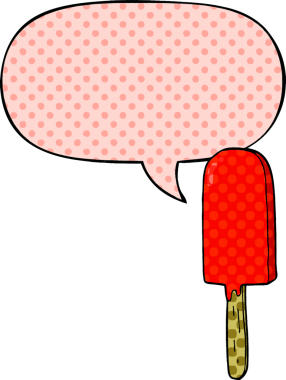 Bir insan tarafından çizilmiş çizgi roman tarzında konuşma balonu olan çizgi film lolipopu.