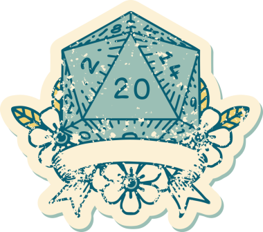 Retro Dövme Biçimi Doğal 20 kritik vuruş D20 zar bir insan tarafından çizildi