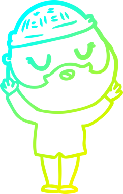 Bir insan tarafından çizilmiş sakallı bir çizgi film karakteri.