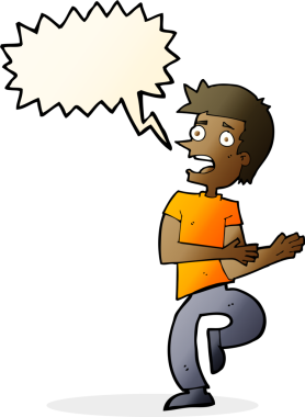 Çizgi film, bir insan tarafından çizilmiş konuşma balonlu adamı strese sokuyor.