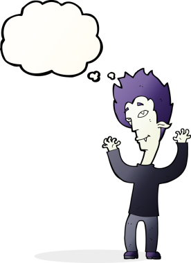 Bir insan tarafından çizilmiş düşünce balonlu vampir adam.