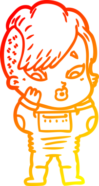 Bir çizgi film çizimi, bilim kurgu giysileri içindeki bir kızın bir insan tarafından çizilmesine şaşırdı.