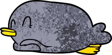 Penguen bir insan tarafından karnının üstünde çizilmiş.