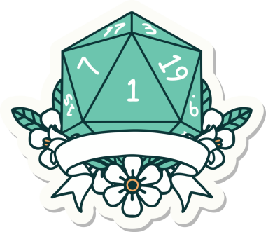 Bir insan tarafından çizilmiş doğal bir d20 zar etiketi.