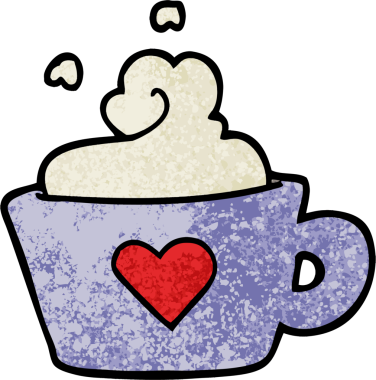 Bir insan tarafından çizilmiş grunge desenli resimli çizgi film kahvesi.