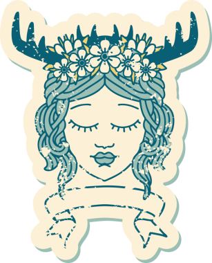 Retro Dövme Tarzı İnsan Druid karakteri Bir insan tarafından çizilmiş pankartıyla