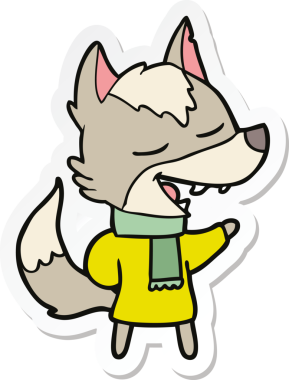 Bir insan tarafından çizilmiş eşarplı bir kurt çizgi film etiketi.